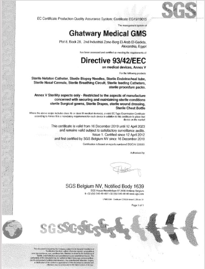 EC Certificate Production Quality Assurance System: Certificate EG19/19015